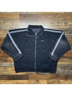 Vintage FUBU Black Velour Embroidered Full Zip Jacket 2XL.